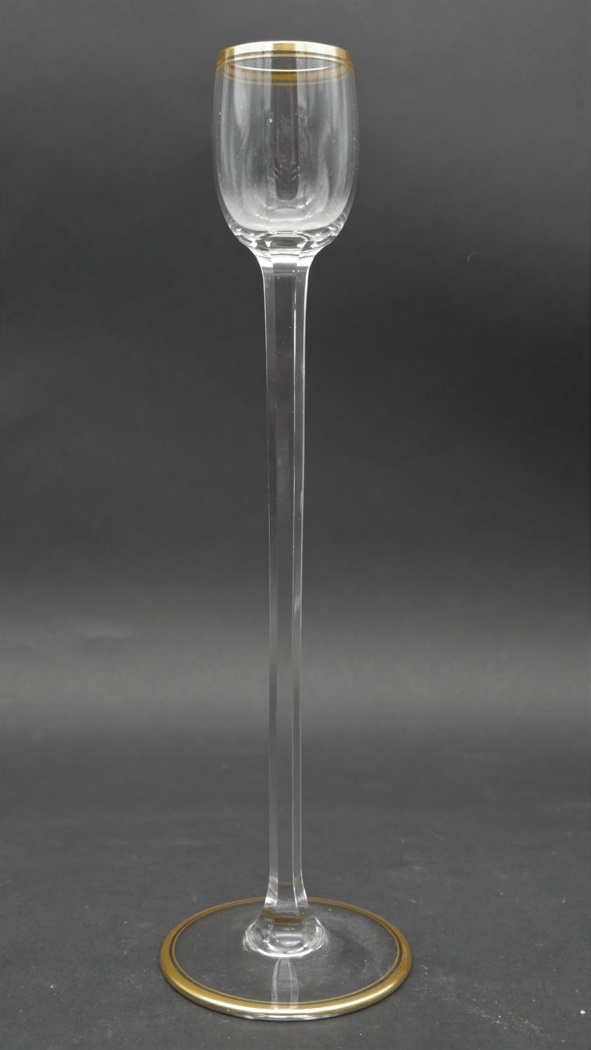 A set of six French gilt crystal tall stemmed liqueur glasses along with an M. Redon Limoges - Image 3 of 5