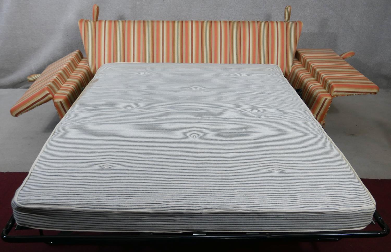A Knole sofa bed in candy stripe upholstery with 4'6" mattress. (Originally bought from Liberty). - Image 3 of 6