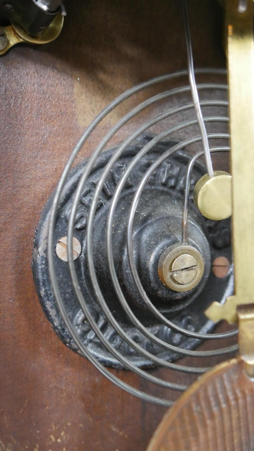 A late 19th century American walnut cased mantel clock with enamel dial and eight day movement by - Image 3 of 7