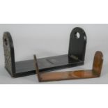 A Victorian brass mounted adjustable book slide and an Italian inlaid olivewood example. H.18cm