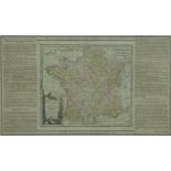 A framed and glazed 19th century hand coloured map of France, titled 'La France divide en fes