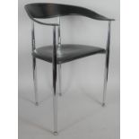 An Italian chrome framed desk chair by Arper with leather upholstery and maker's stamp to the