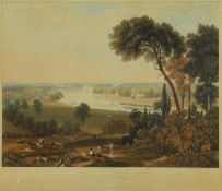 A framed and glaze 19th century hand coloured engraving 'View from Richmond Hill', drawn by C.V.