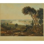 A framed and glaze 19th century hand coloured engraving 'View from Richmond Hill', drawn by C.V.