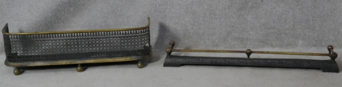 Two 19th century brass and iron fenders. H.23 W.79 D.23cm (one damaged as photographed)
