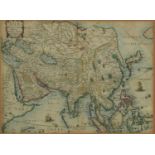 A framed and glazed 17th century hand coloured map of Asiae, Descriptio Nova Impensis Henrici