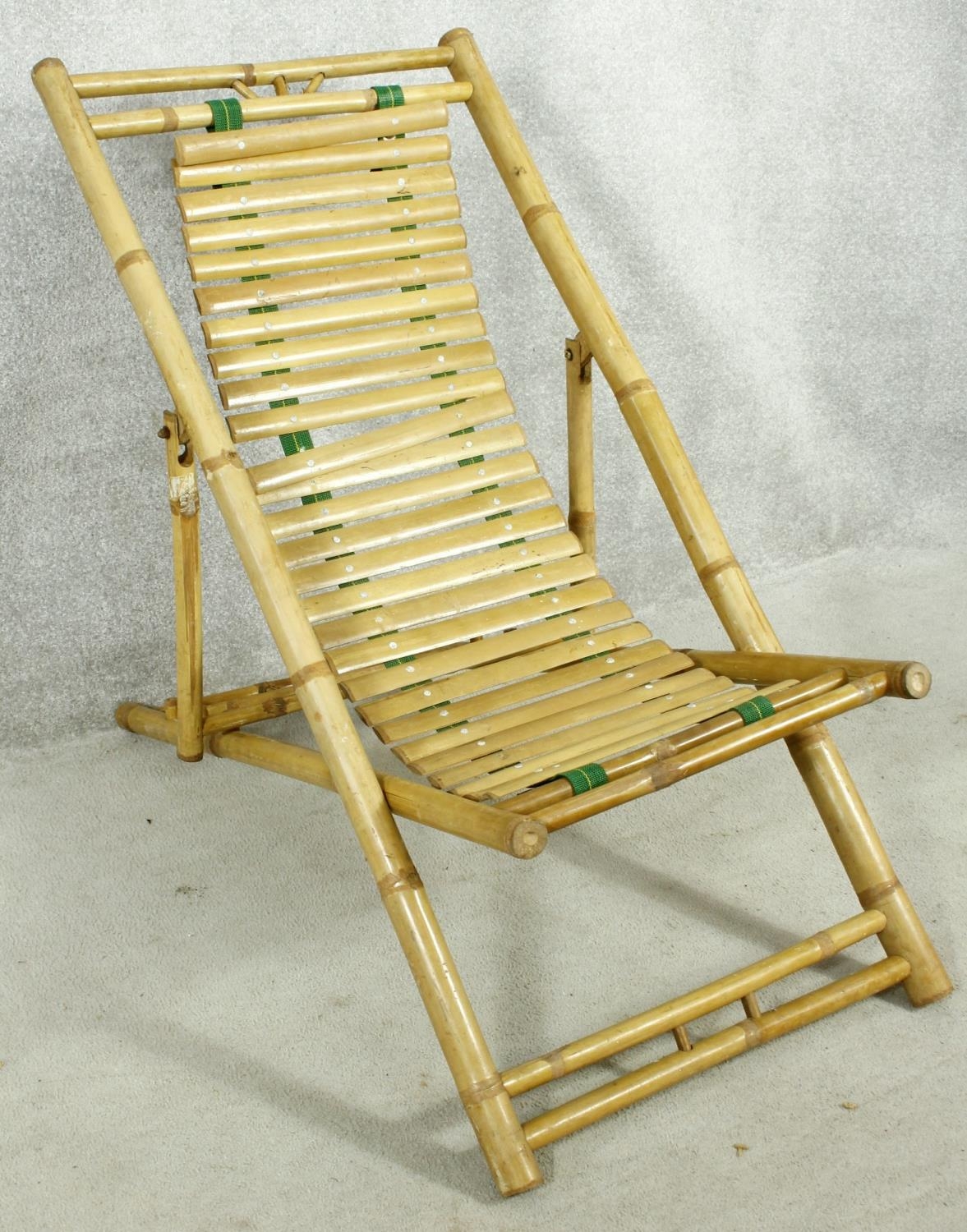 Three bamboo and slatted deck chairs. H.96cm (one in need of repair as photographed). - Image 4 of 5