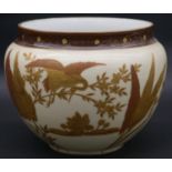 A 20th century porcelain gilded oriental planter decorated with cranes, lotus flowers and leaves,