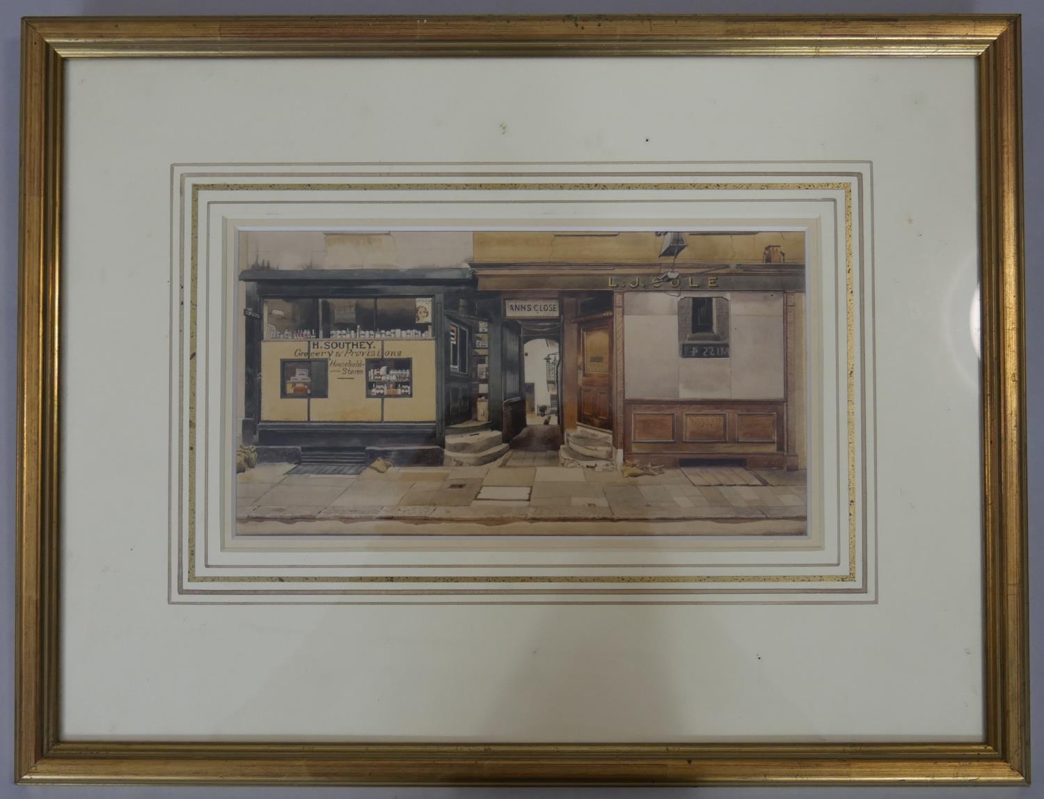 Phyllis Dimond- A framed and glazed print of a shop front, printed signature. H.32 W.41.5cm - Image 2 of 6