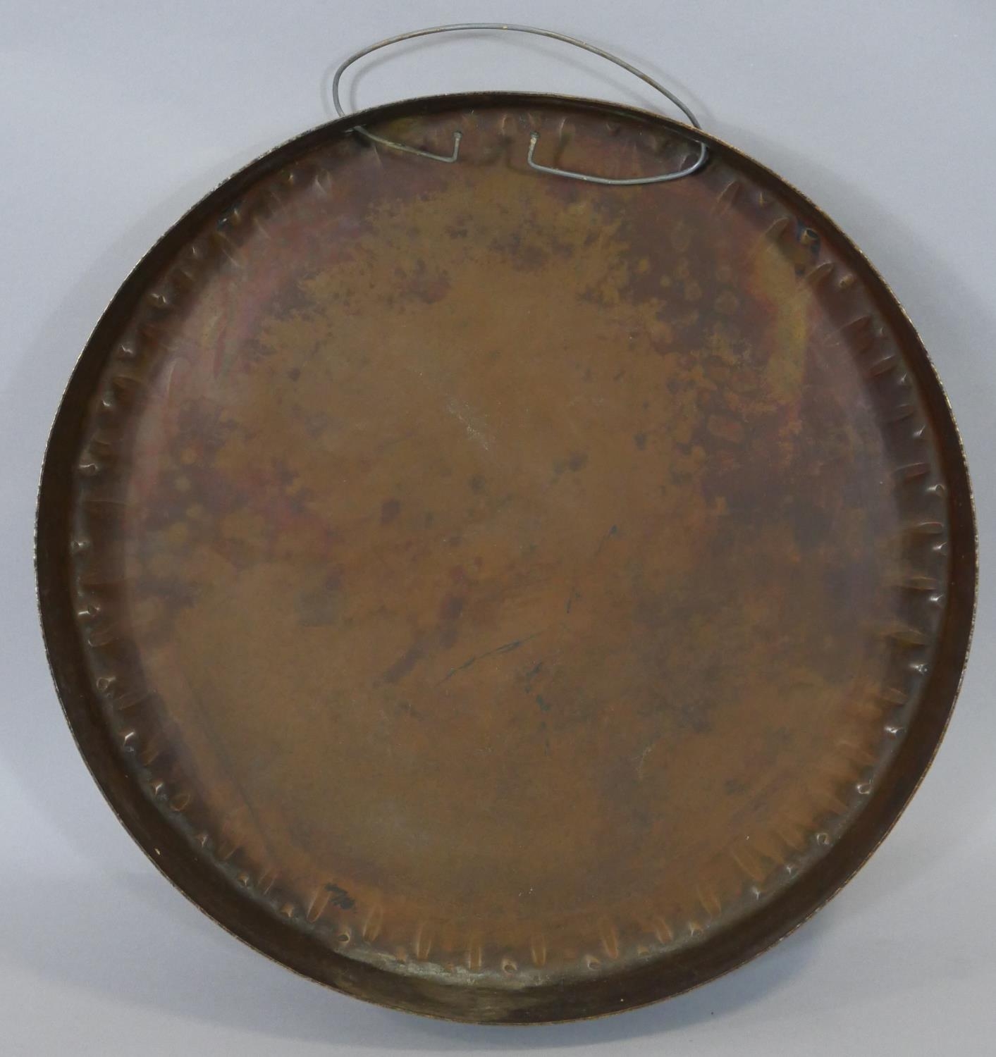 A large oriental hammered brass gong with carrying handle. D.45cm - Image 2 of 3