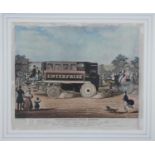A framed and glazed 19th century hand coloured engraving of 'The Enterprise Steam Omnibus' drawn