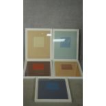 Five framed and glazed coloured abstract signed limited edition prints, each titled and signed