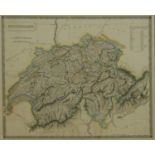 A framed and glazed 19th century map of Switzerland by Sidney Hall. Published by Longman, Rees,