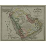 A framed and glazed antique map of Arabia by Geografia Commericale, showing the Persian Gulf. H.49