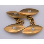 A pair of antique 18 carat yellow gold and diamond chain link cufflinks, each cufflink set with