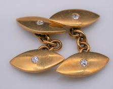 A pair of antique 18 carat yellow gold and diamond chain link cufflinks, each cufflink set with