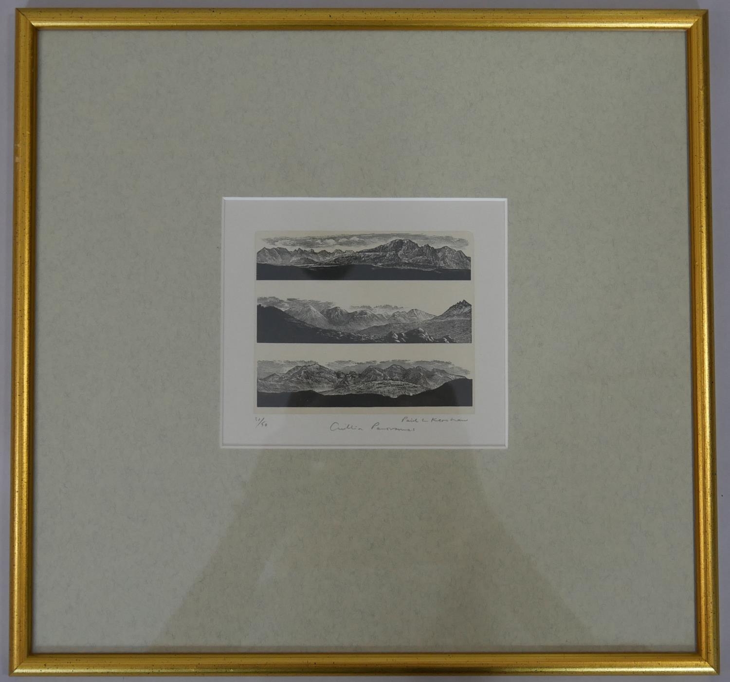A framed and glazed signed woodcut by Paul L. Kershaw, titled 'Cuillin Panoramas', edition 31/50 H. - Image 2 of 6