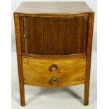 A Georgian mahogany and satinwood strung night commode with tambour fronted section above pull out