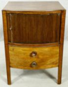 A Georgian mahogany and satinwood strung night commode with tambour fronted section above pull out