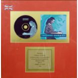 A framed producers presentation for sales of 400,000 copies of Brimful Of Asha by Cornershop. H.41