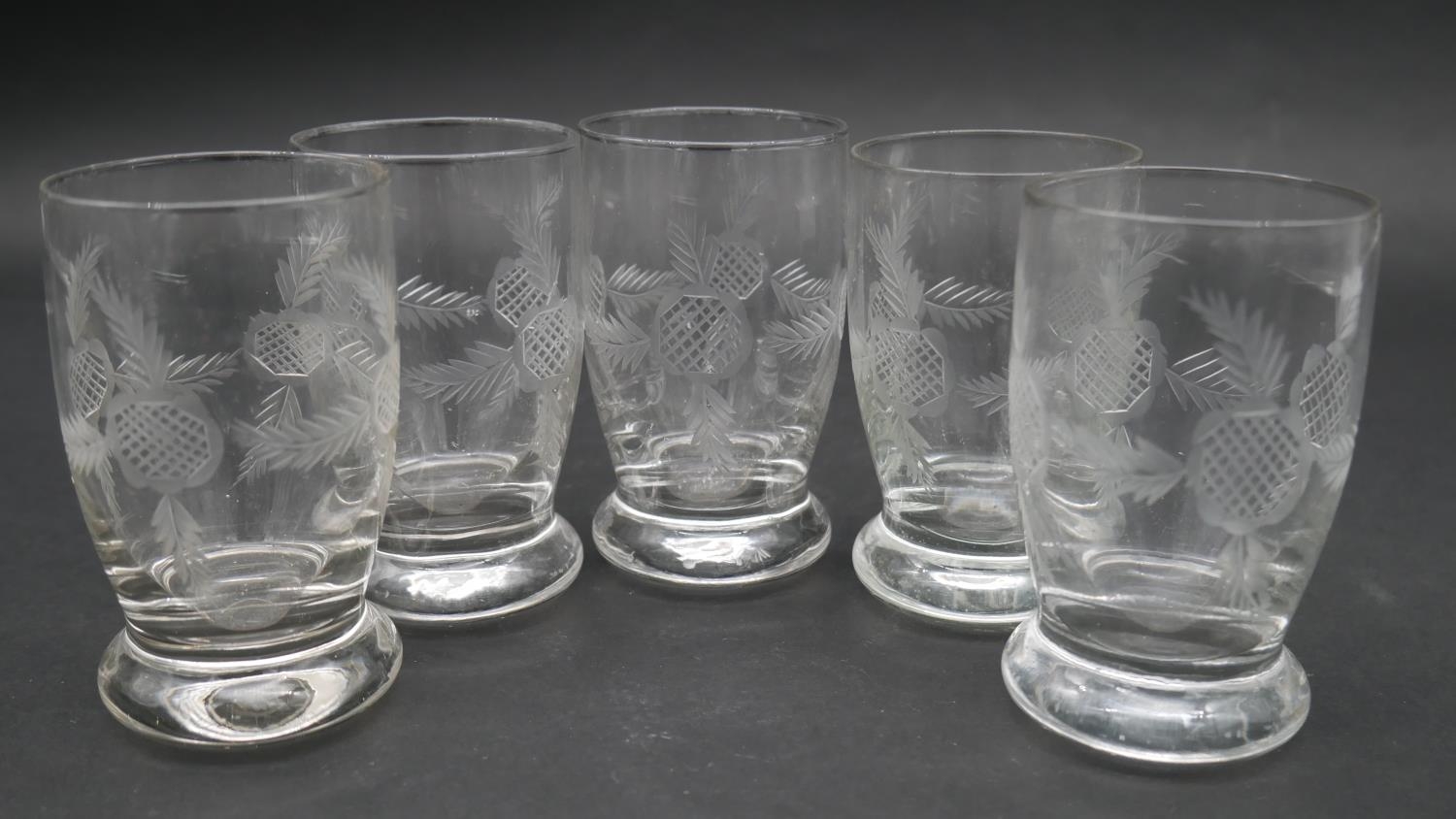 A collection of fifteen cut crystal glasses, including a set of four floral design brandy glasses, - Image 5 of 5