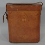 A vintage leather flask or bottle holder. H.38 L.33 W.13cm