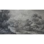 A 19th century pen and ink sketch of a Welsh landscape, unsigned, inscribed to the mount and
