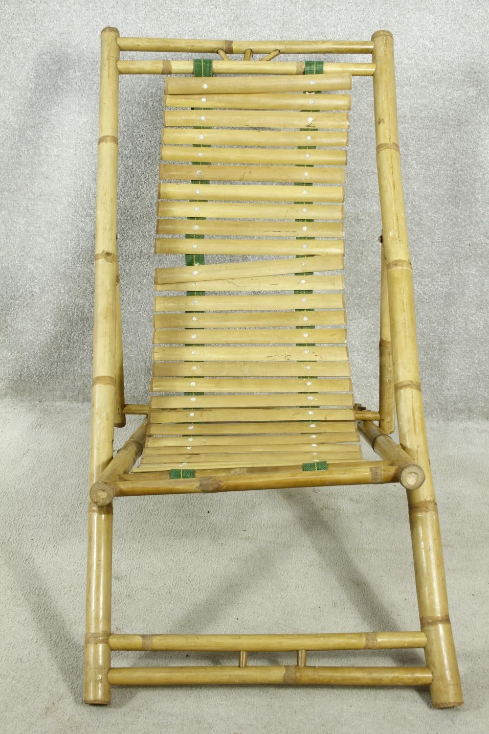 Three bamboo and slatted deck chairs. H.96cm (one in need of repair as photographed). - Image 3 of 5