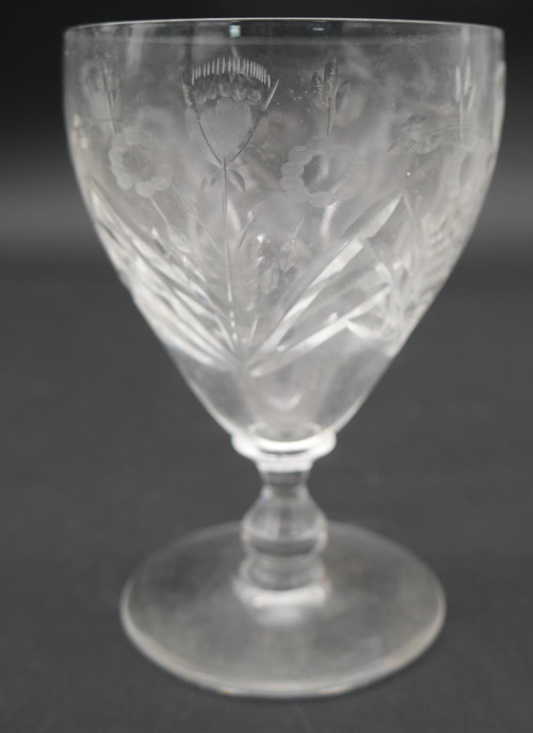 A late 19th century etched glass claret jug with silver plated collar along with various cut glass - Image 4 of 6