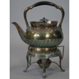 A C.1900 Benetfink and Co silver plated spirit kettle on stand with burner and engraved monogram and