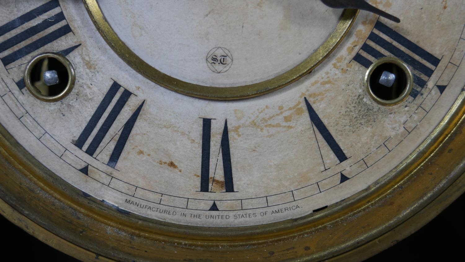 A late 19th century American walnut cased mantel clock with enamel dial and eight day movement by - Image 4 of 7