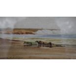 A glazed and framed watercolour, beach with chalk cliffs in the distance, signed Cooper. H.21 W.28cm