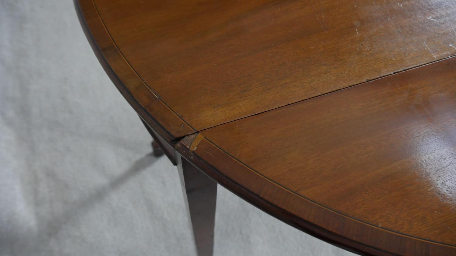 A 19th century mahogany Pembroke table with ebony and satinwood stringing raised on slender square - Image 6 of 6