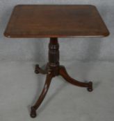 A 19th century mahogany tilt top table on swept tripod base, H.75 L.71.5 59cm