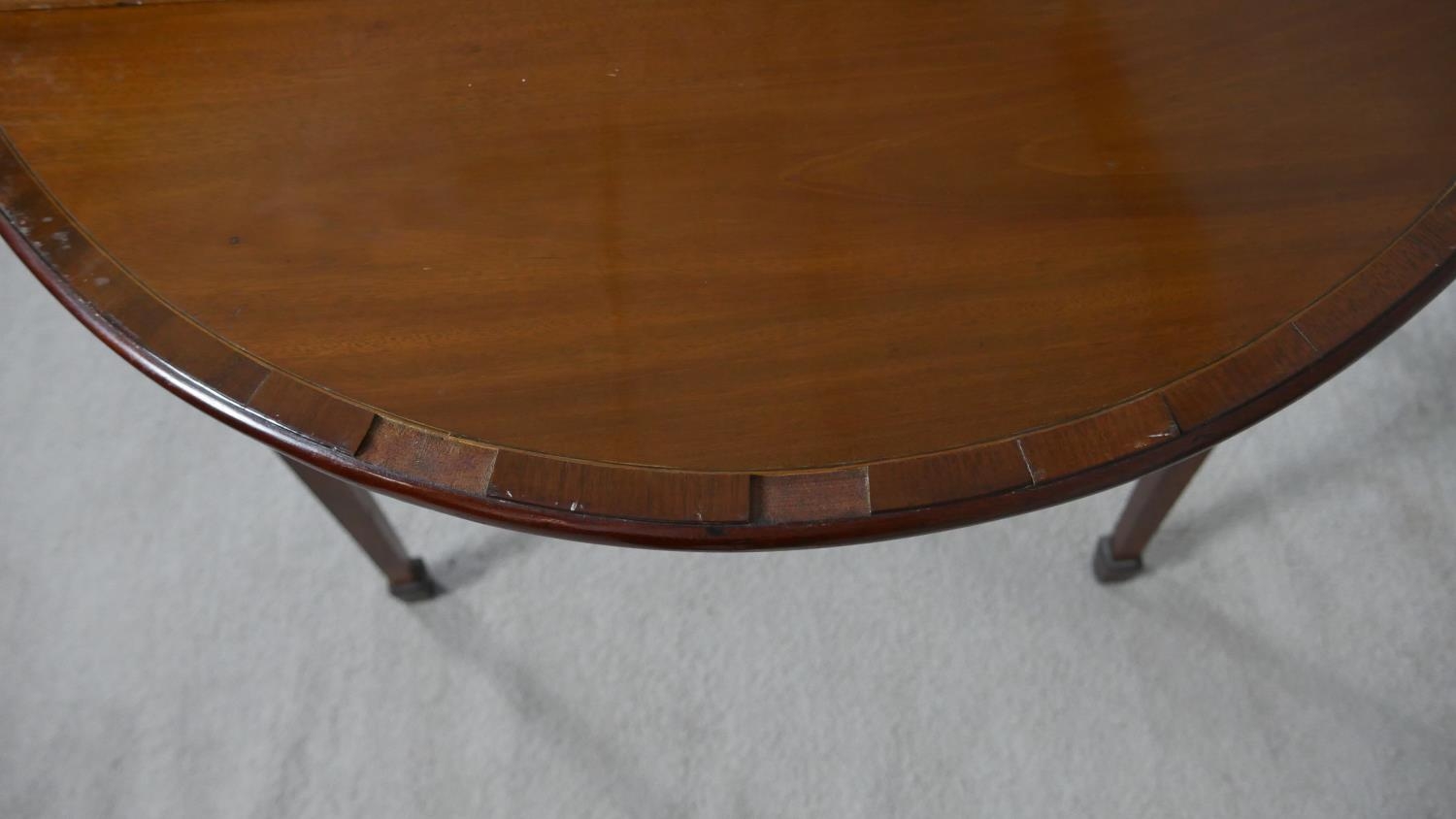 A 19th century mahogany Pembroke table with ebony and satinwood stringing raised on slender square - Image 5 of 6