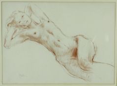 A gilt framed and glazed nude charcoal study indistinctly signed. H.57 W.71