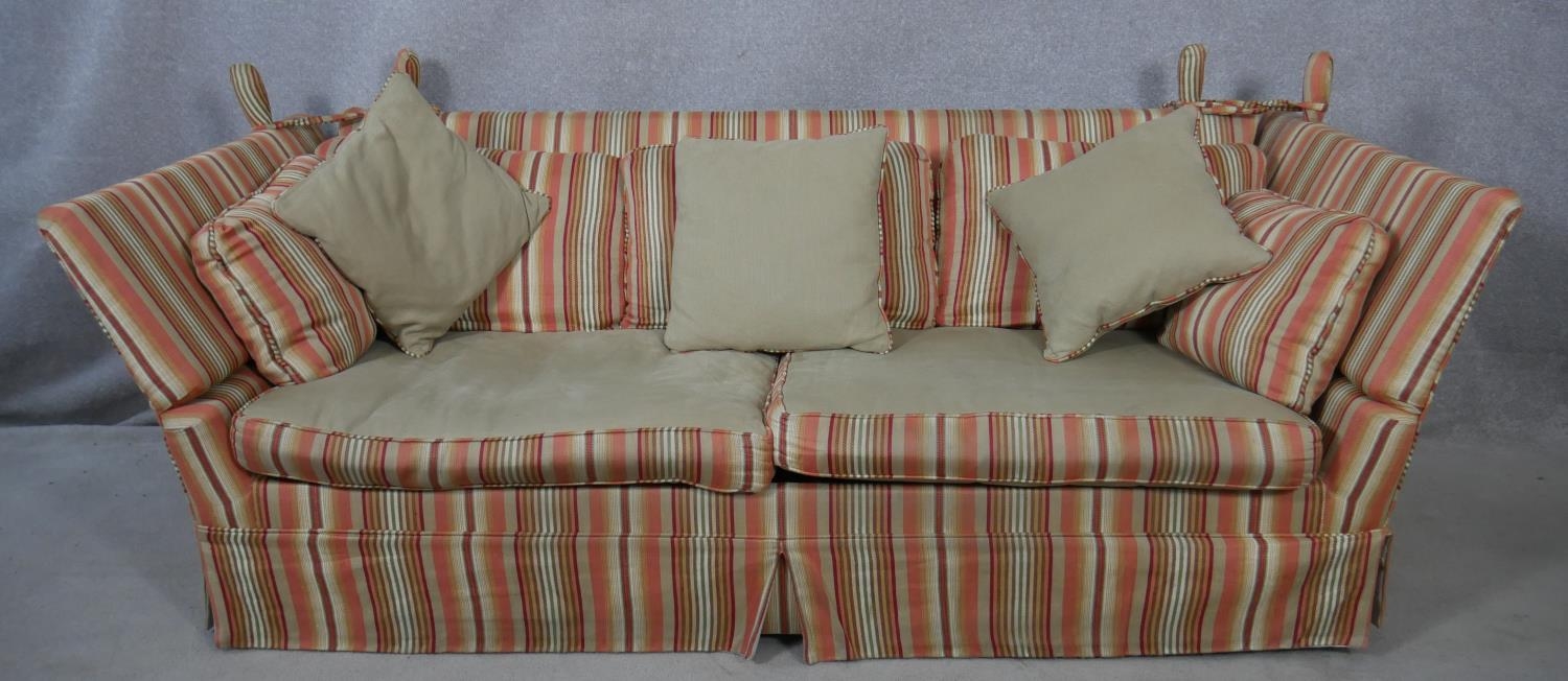 A Knole sofa bed in candy stripe upholstery with 4'6" mattress. (Originally bought from Liberty).