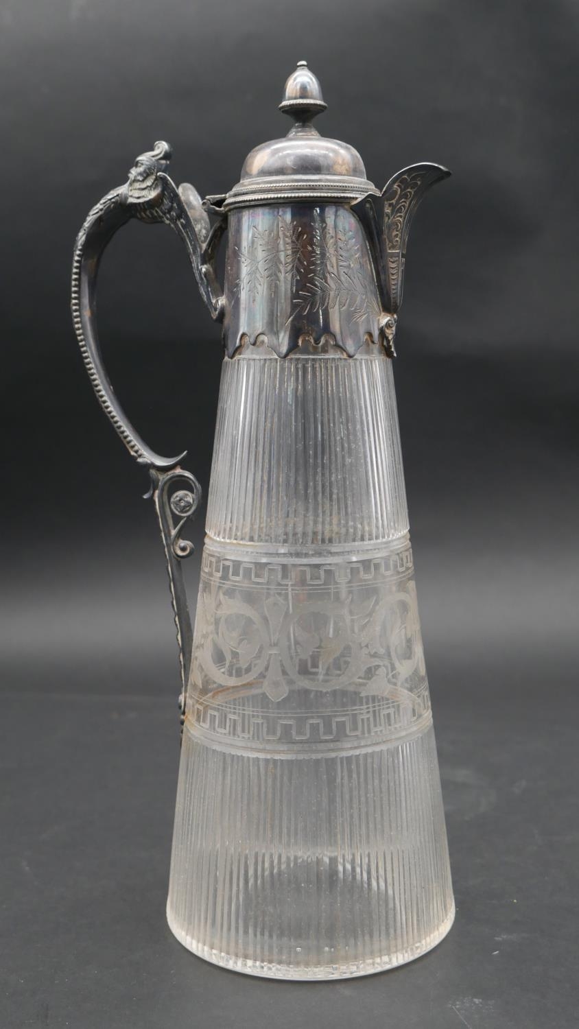 A late 19th century etched glass claret jug with silver plated collar along with various cut glass - Image 5 of 6