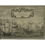 A framed and glazed 18th century engraving of the disembarkation of Naval ships by E.H. Fricx,