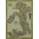 A framed and glazed hand coloured map of Johnson's Italy, by A.J. Johnson, New York. H.70 W.48cm