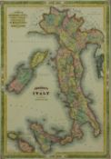 A framed and glazed hand coloured map of Johnson's Italy, by A.J. Johnson, New York. H.70 W.48cm