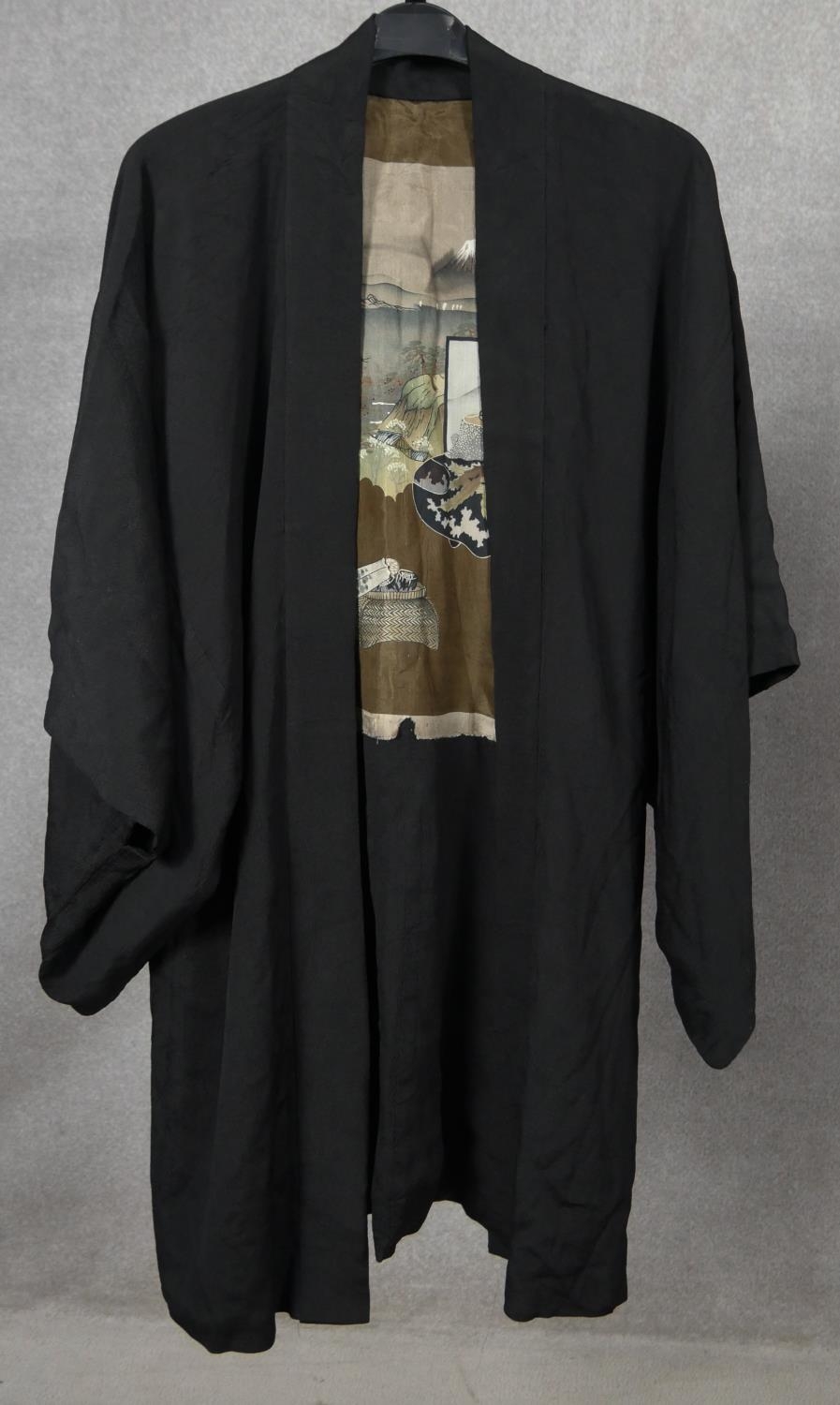 Two oriental jackets. One antique Japanese silk kimono with silk lining painted with an oriental - Image 3 of 5