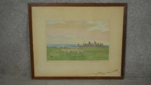 William Giles (1872-1939), a limited edition coloured woodcut, Stonehenge, signed by the artist. W.