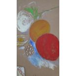 An oil and charcoal work on board, still life study, signed, titled "Orange" and signed and dated R.