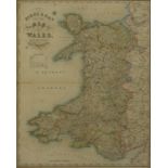 A framed and glazed 19th century hand coloured engraved Pigot & Sons' New Map of Wales from the