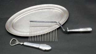 A collection of silver items. Including a sterling sliver oval inscribed mint tray, stamped sterling