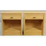 A pair of bespoke inlaid light oak bedside cabinets. H.59 W.52 D.35cm