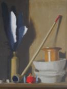 Robert McKellar (1945-2009), oil on board, still life, Clay Pipe, signed with gallery label to the