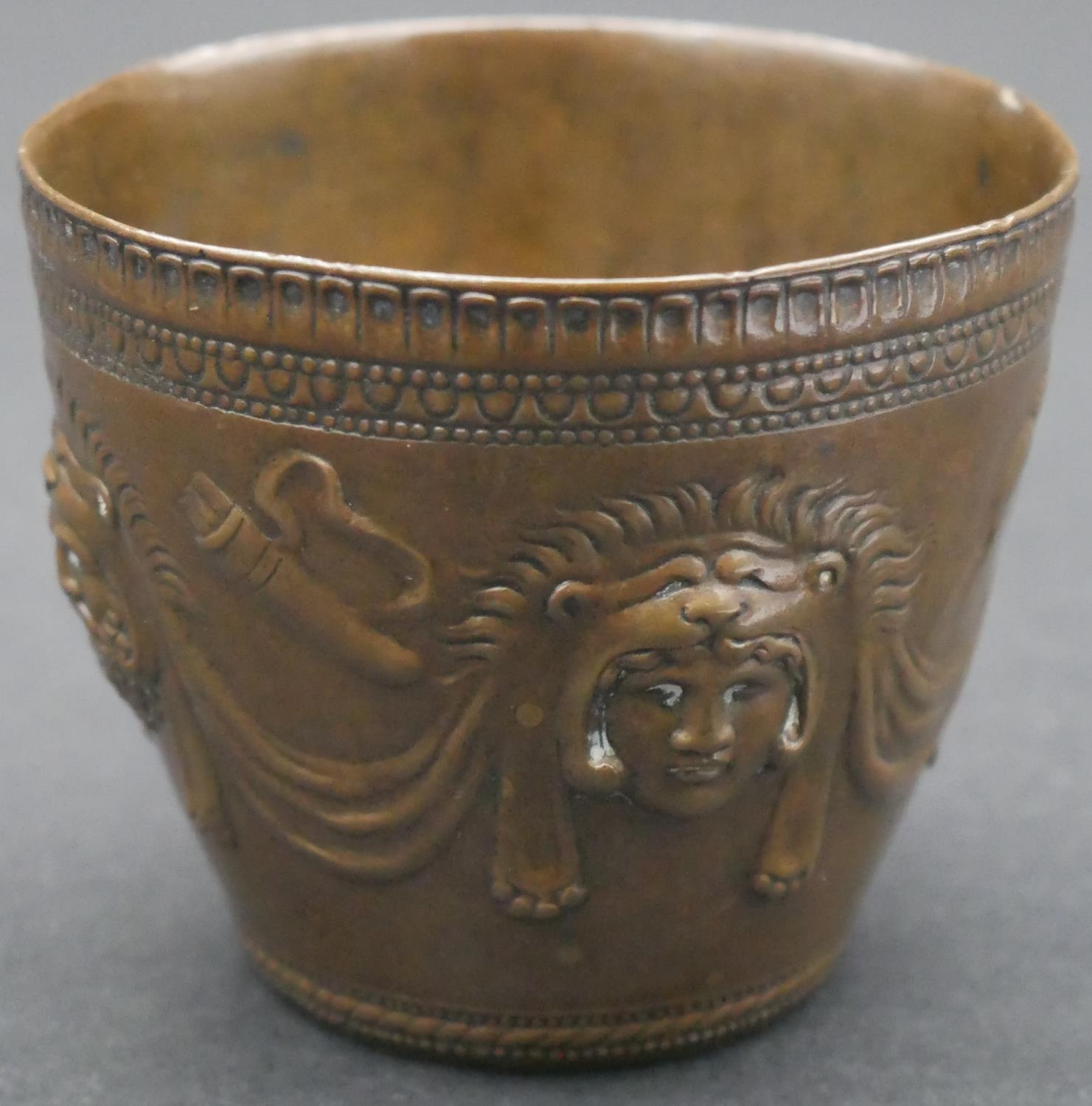 A 19th century bronze classical design cup signed F. Levillain & F. Barbedienne. Decorated with - Image 2 of 6
