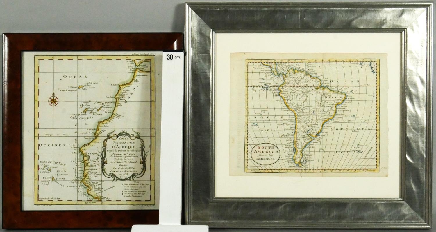 Two framed and glazed 18th century maps. One titled 'Coste Occidentale d'Afrique, depuit le - Image 9 of 9